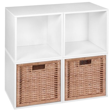 PLANON Cubo Storage Set with 4 Cubes & 2 Wicker Baskets, White Wood Grain & Natural PL2646484